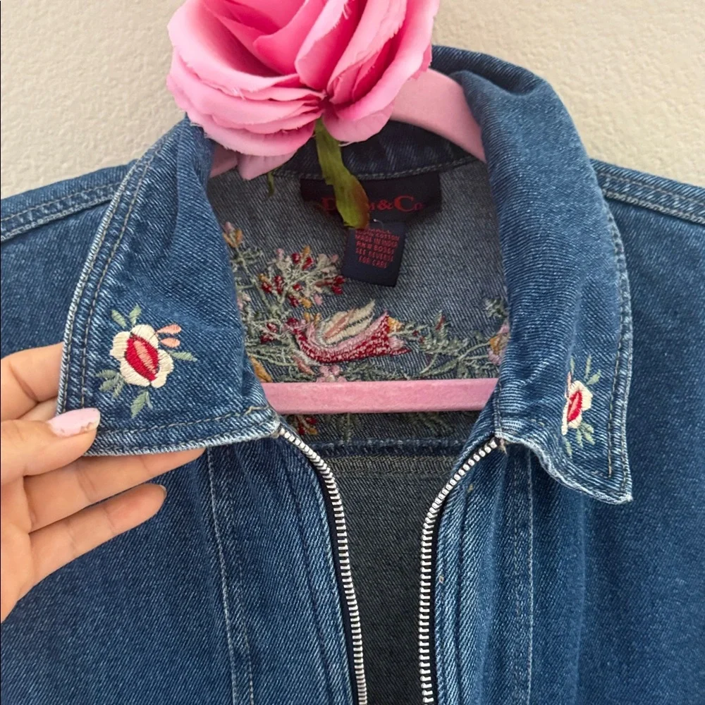 Denim&Co Blue Jacket with Floral Embroidery - Picture 3 of 9